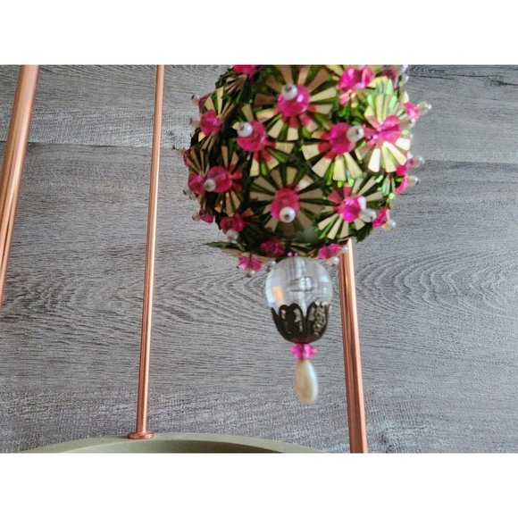 Vintage Christmas Ornament 1960s Velvet Beaded Push Pin Embellish Green Pink - Picture 5 of 10